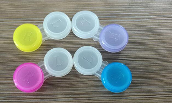 Free Shipping- wholesale 200pcs Contact Lens Case color contact transparent with colors contact lens cases left and right different color