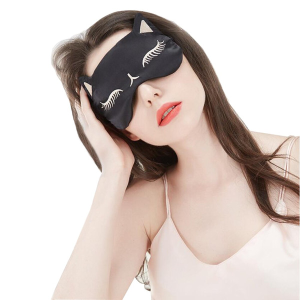 Super Soft Natural Silk Cute Cat Eye Mask Eyes Cover Eyeshade for Sleep Purple