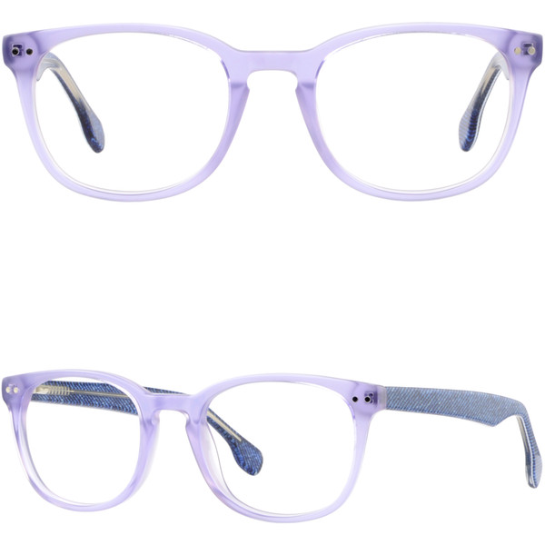 Square Women's Plastic Frames Purple Acetate Glasses Spring Hinge Silver Pieces