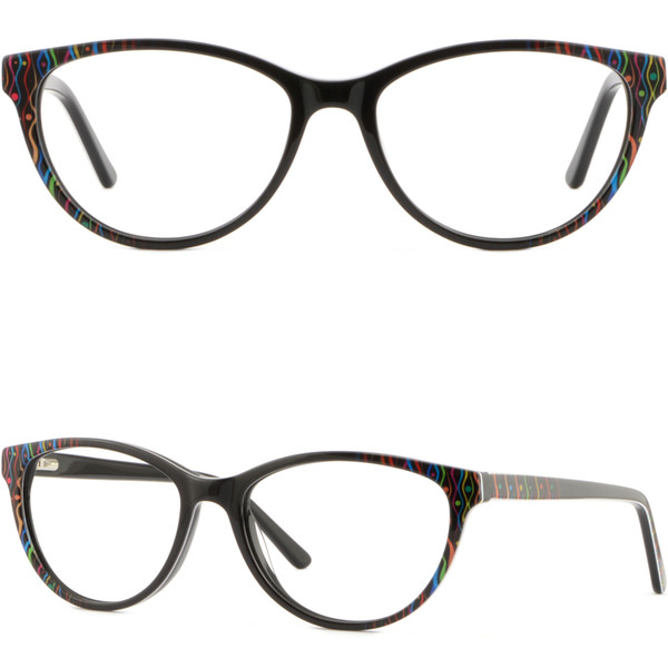 Black Full Rim Acetate Plastic Women's Frames Prescription Glasses Spring Hinged