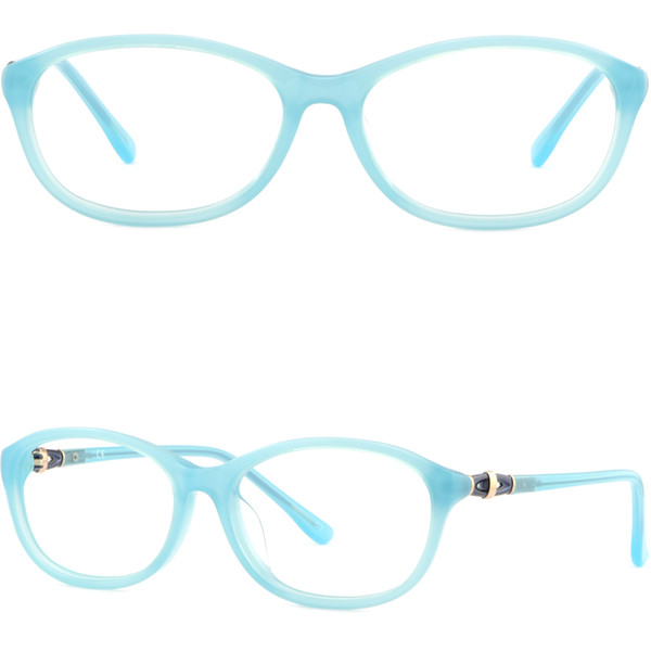 Blue Womens Frames Thin Light Acetate Prescription Glasses Oval Eyeglasses Brille Fassung Gestel