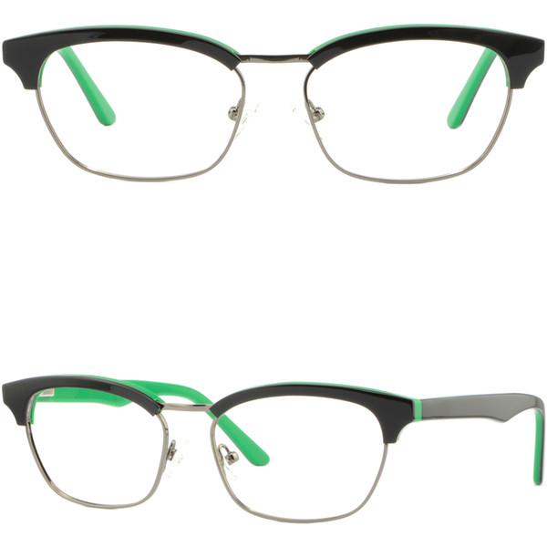 Black Green Women Girls Browline Frames Acetate Glasses Eyeglasses Spring Hinges