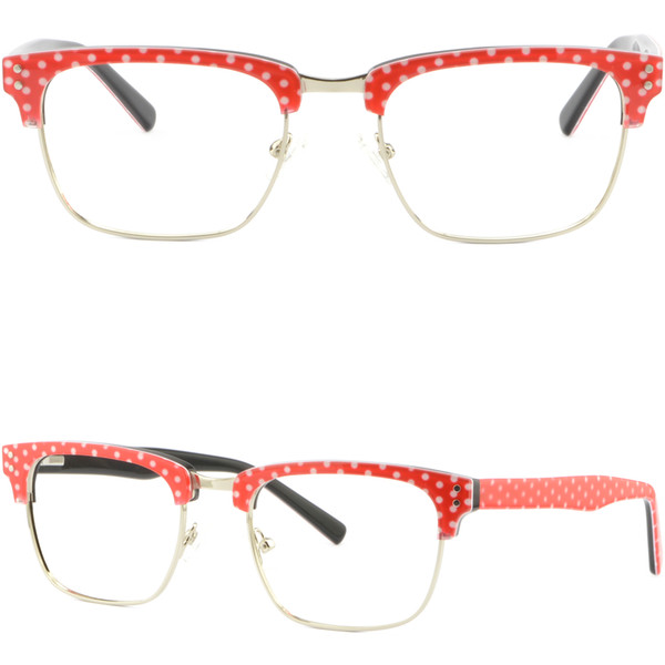 Red Women's Browline Frame Acetate Prescription Eyeglasses Spring Hinges Polka Dot