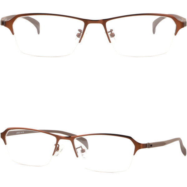 Half Rim Men's Light Titanium Alloy Frame Prescription Glasses Plastic Arm Brown