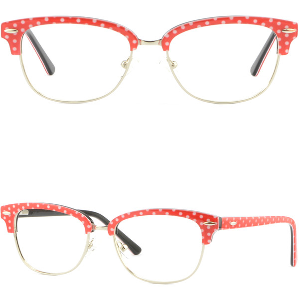 Women's Browline Frames Acetate Prescription Eyeglasses Spring Hinges Polka Dots