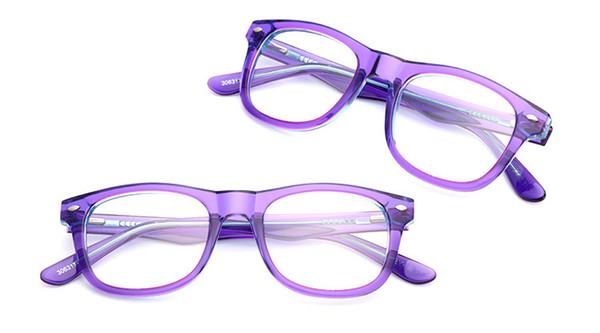 Square Women Acetate Frame Prescription Glasses Spring Hinges Silver Dots Purple