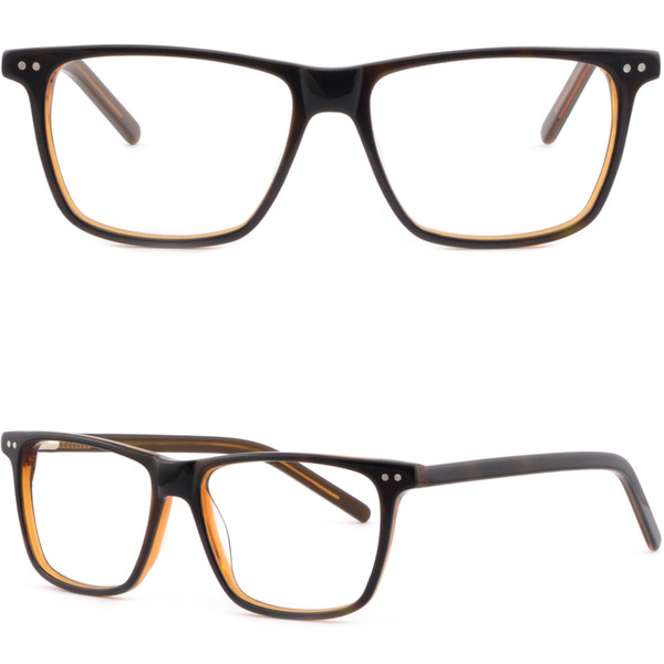 Square Full Rim Unisex Brown Amber Frame Prescription Glasses Shiny Metal Dots