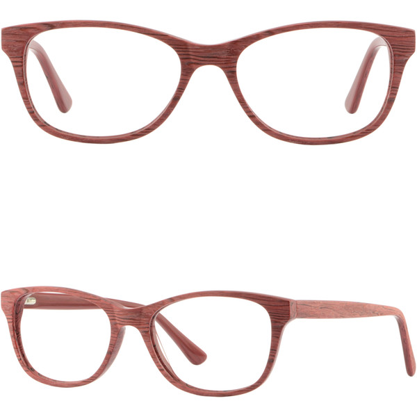 Red Wood Grain Acetate Plastic Frame Rectangle Prescription Glasses Spring Hinge