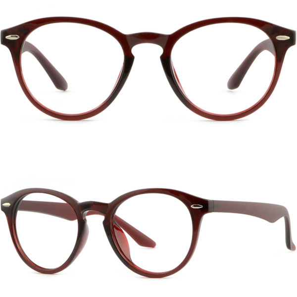 Round Women Frame Keyhole Bridge Shiny Pieces Burgundy Prescription Glasses Lens