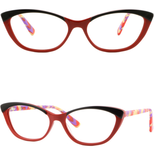 Light Acetate Women Cat Eye Frame Stylish Prescription Glasses Spring Hinges Red