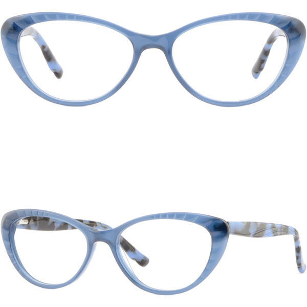 Blue Womens Cateye Plastic Frame Spring Hinges Hinged Acetate Glasses Eyeglasses