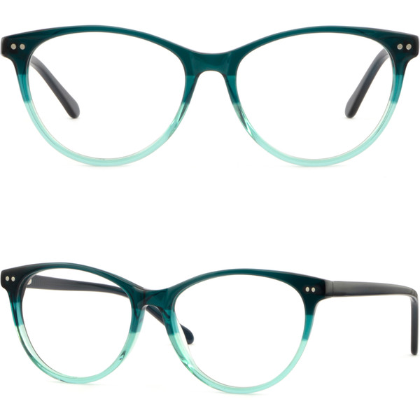 Thin Men Women Acetate Frame Spring Hinge Round Glasses Silver Dot Accents Green