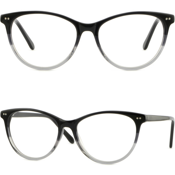 Thin Men Women Acetate Frame Spring Hinge Round Glasses Silver Dot Accents Black