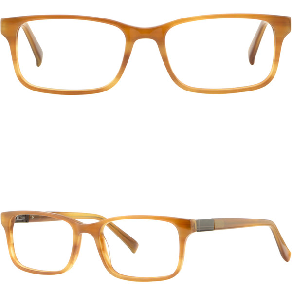 Rectangular Plastic Acetate Mens Womens Frames Light Brown Glasses Spring Hinges