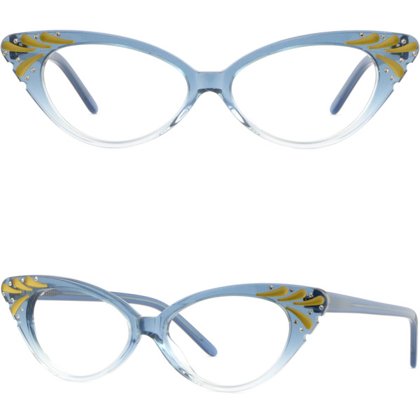 Acetate Full-Rim Frame with Spring Hinges Women's cat-eye Glasses Blue Crystal