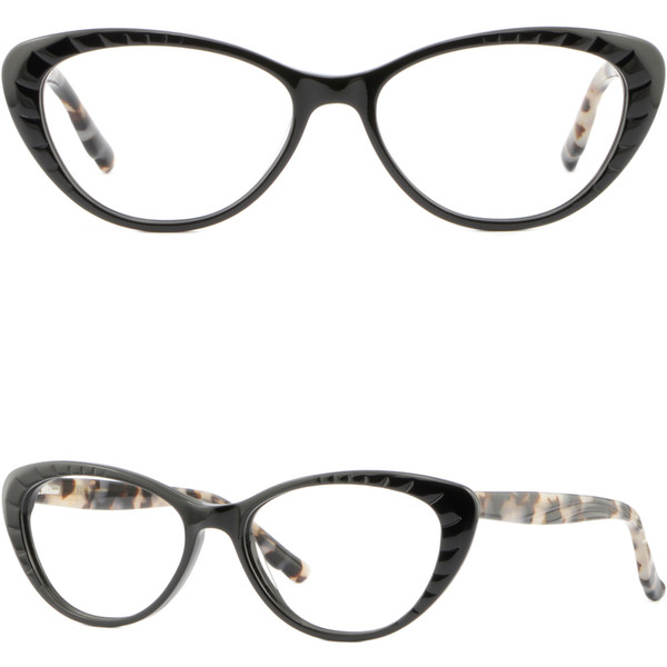 Womens Cat-Eye Plastic Frame Spring Hinges Black Acetate RX Glasses Eyeglasses