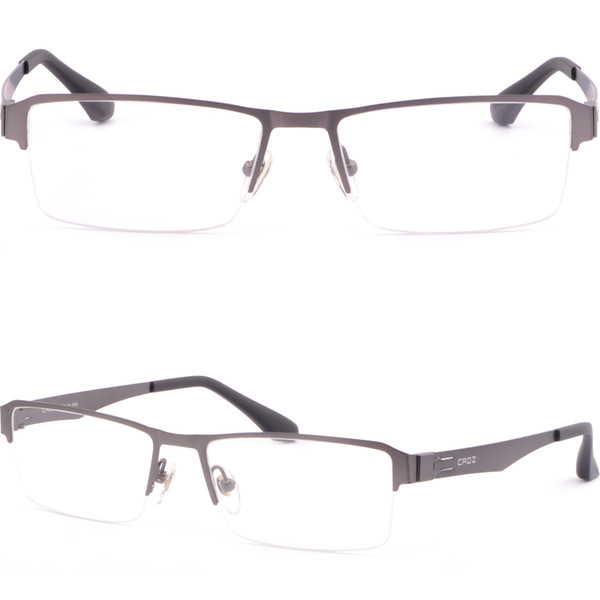 Half Rimless Mens Pure Titanium Frame Rectangular Prescription Glasses Gray Grey