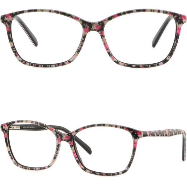 Thin Light Women's Plastic Frames Spring Hinges Glasses Floral Flower Black Pink