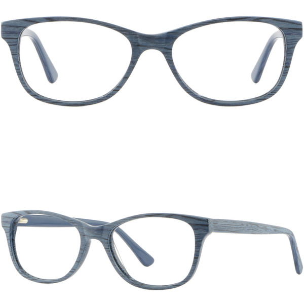 Wood Grain Acetate Plastic Frames Rectangular RX Glasses Navy Blue Spring Hinges