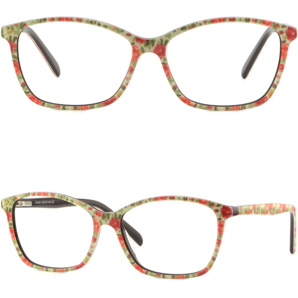 Thin Light Women's Plastic Frames Spring Hinges Glasses Floral Flower Green Red