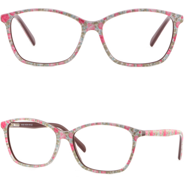 Thin Light Women's Plastic Frames Spring Hinges Glasses Floral Flower White Pink