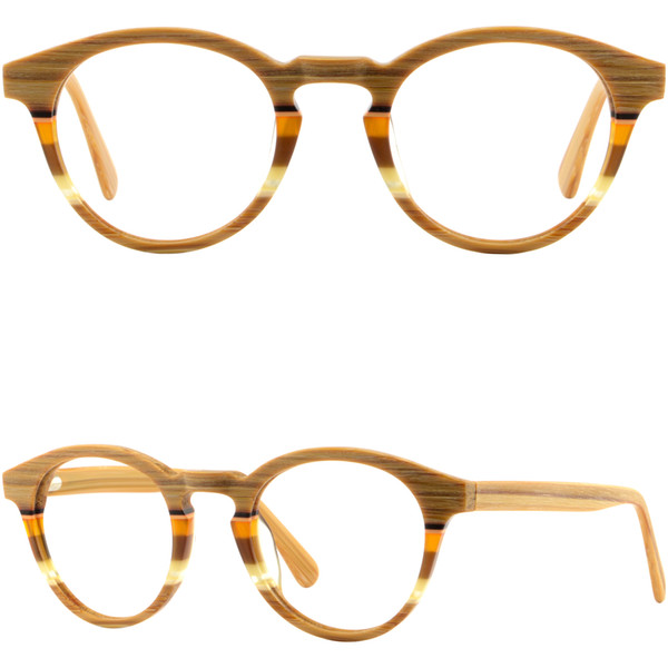 Retro Vintage Round Acetate Frames Plastic Eyeglasses Faux Wood Texture Glasses