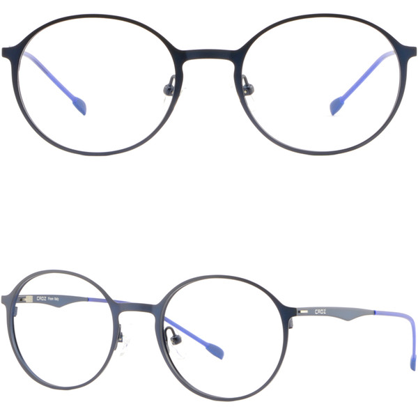 Oval Round Mens Womens Metal Frame Light Titanium Prescription Glasses Navy Blue