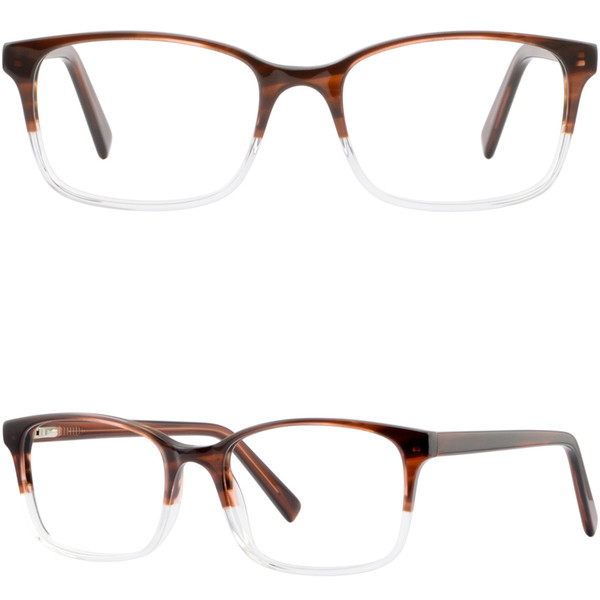 Square Men Women Acetate Frames Glasses Eyeglass Spring Hinges Brown Transparent