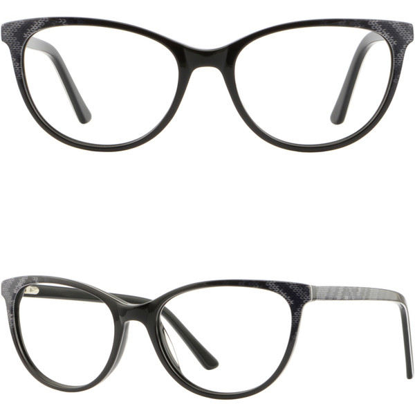 Women's Eyeglasses Acetate Prescription Glasses Spring Hinges Shiny Black Frames