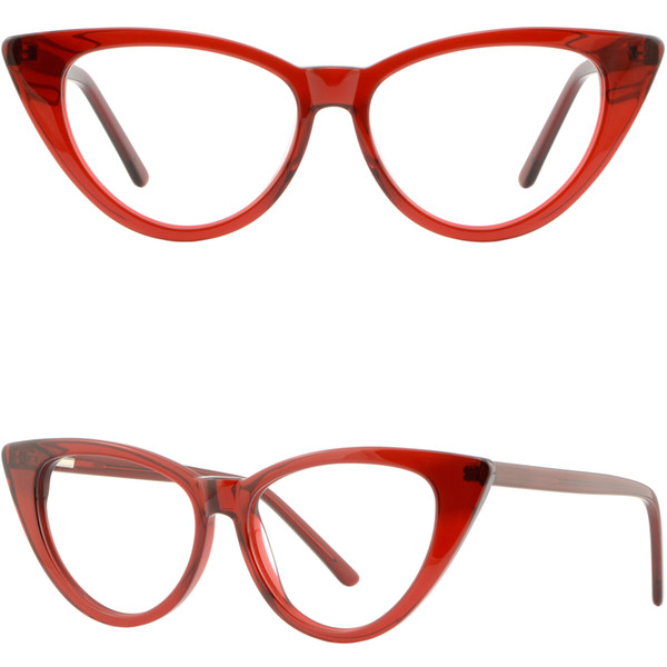 Large Wide Womens Cat Eye Frame Plastic Spring Hinges RX Glasses Translucent Red