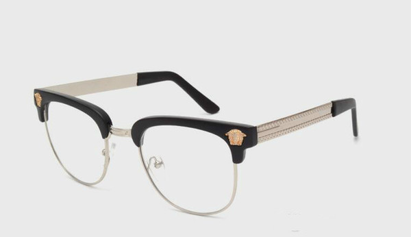 High Quality black&gold mens semi rimless eyeglasses frames UV metal half frame clear lens glasses optical