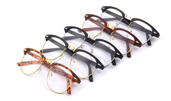 New 2pcs/1lot Classic Retro Clear Lens Nerd Frames Glasses Fashion New Designer Eyeglasses Vintage Half Metal Eyewear Frame