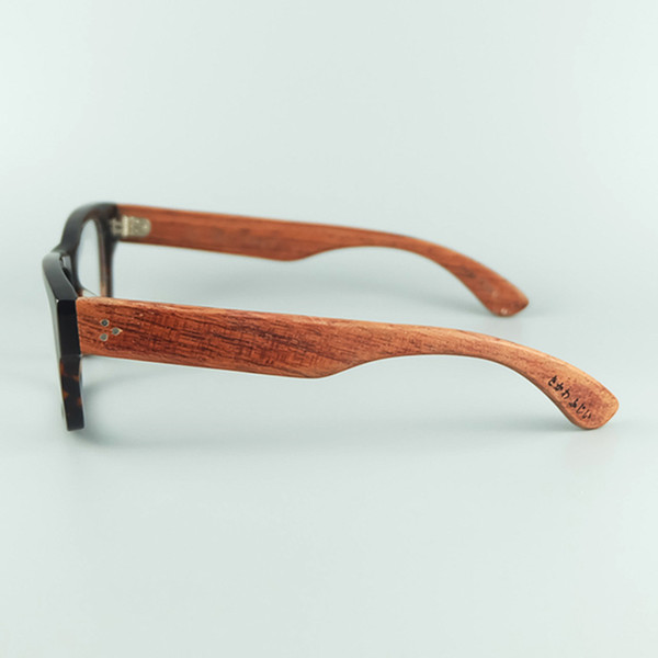 Hand Made Wood Glasses Frame High Quality Acetate Frame with Wood grain Natural Rosewood Legs Clear Lens High Quality Glasses Frame