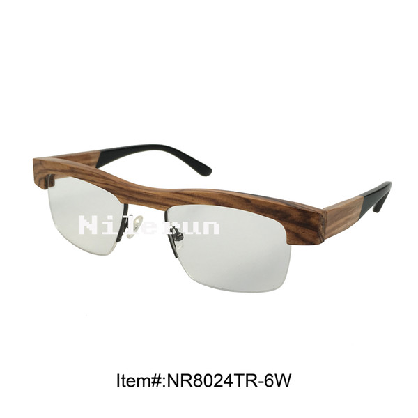 fashion zebra wood semi-rim optical eyeglasses frame