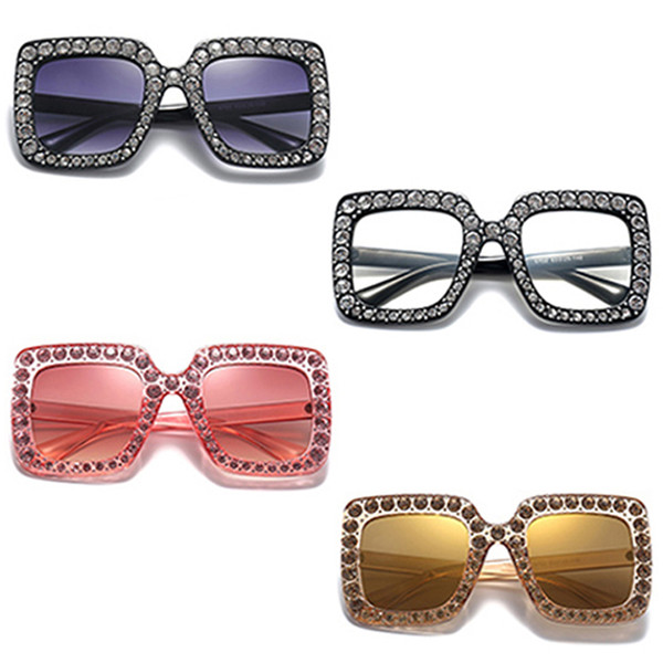 Big diamond Sun Glasses Square colored Shades Women Oversized Sunglasses Retro Top Crystal Trend Rhinestone ljje9