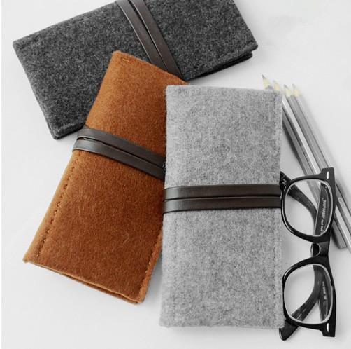 Wholesale Woolen Felt Sunglasses Case Soft Felt Anti-scratch Glasses Bag with Leather Strap Spectacles Cover Multi Colors