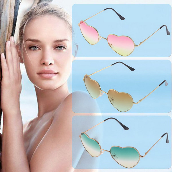 Girl Women UV400 Retro Metal Frame Heart Shaped Sunglasses Gradient Shades Lens