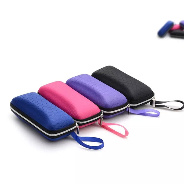 wholesale 4 color pressure-proof sunglasses case zipper crush resistance small glasses Protection box portable with lanyard