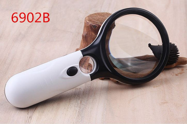 E-commercial explosion 6902AB double lens with 3 led lamp rackets handheld reading plastic with lamp magnifying glass