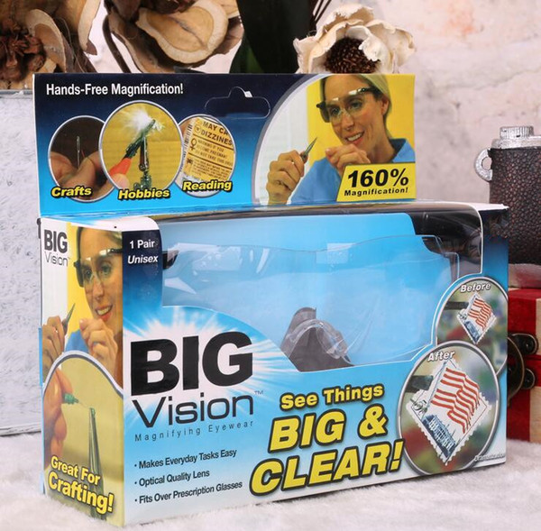 300Pcs Big Vision plastic glasses 160 degrees Magnifying Glasses Eyewear That Makes Everything Bigger and Clearer with Retail Box