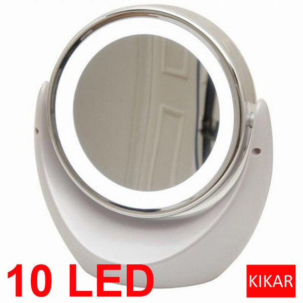 Desktop LED Double sided Swivel Cosmetic Makeup Mirror Lady Beauty Facial Light Illuminated Lighted 5x 1x Magnification Bathroom Dual Toilet