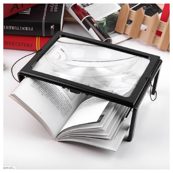 3X Foldable Magnifying Glass Loupe for Reading with 4 LED Lights Ultrathin A4 Full Page Large PVC Magnifier Hands Free