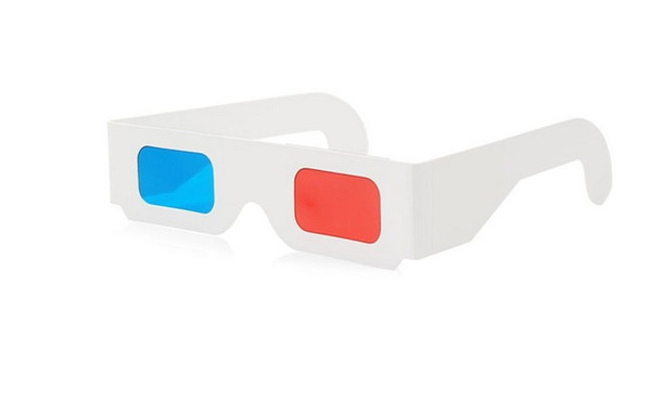 Red Cyan Blue Paper Card 3D 3-D Anaglyph 3D Glasses White Free Shipping