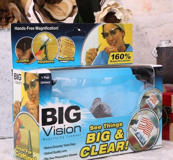 Big Vision plastic glasses 160 degrees Magnifying Glasses Eyewear That Makes Everything Bigger and Clearer with Retail Package 300pcs