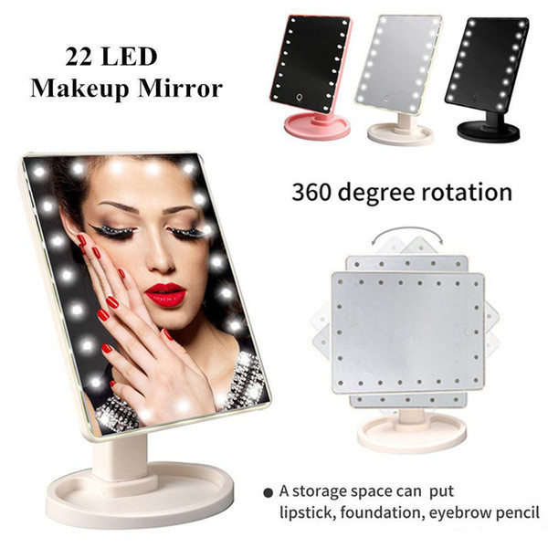 Hot Sale 22 LED USB Lights Table Vanity Makeup Mirror Touch Screen Tabletop Beauty Mirror with Touch Control Switch for home use