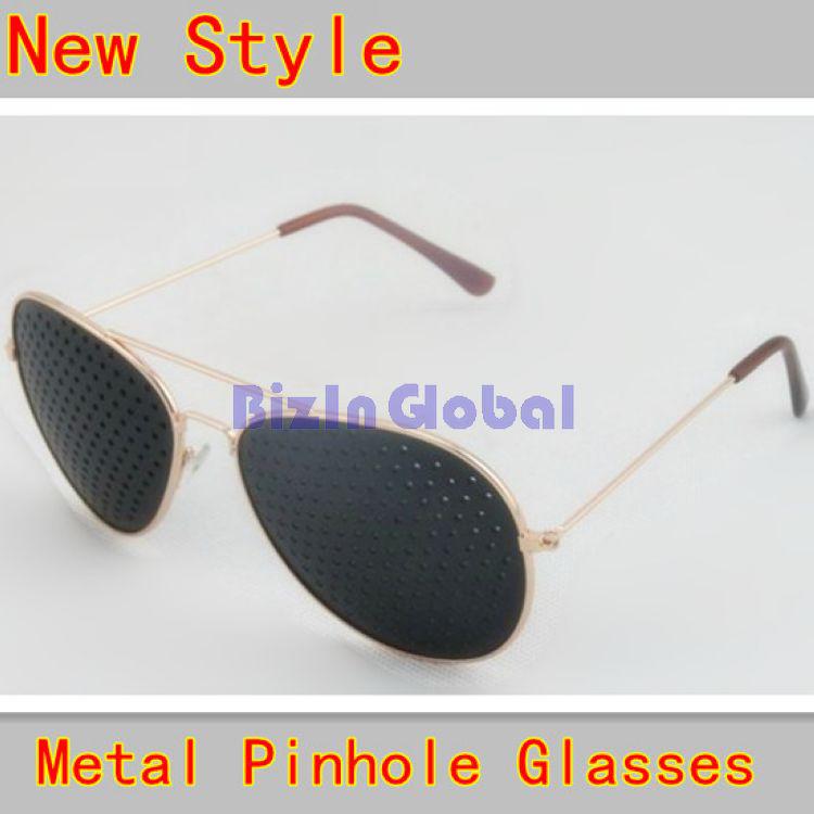 Hot sale 10 X SimplyPinholes Gold Metal Frame Pinhole Corrective Eye Fatigue Relief Glasses (10 pcs/ lot)