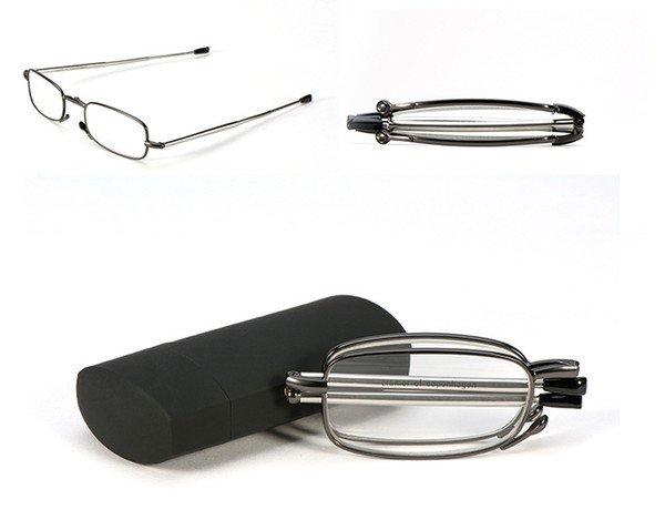 Man womens tube folding stainless steel travel business small read glasses with case power strength +1.00 2.00 2.50 3.00 3.50 4.00 gift