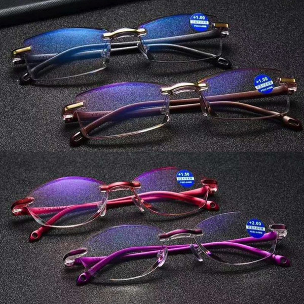 2018 New Fashion Reading Glasses For Olders Rimless Side Cut Hyperopia Optical Frame For Men And Women