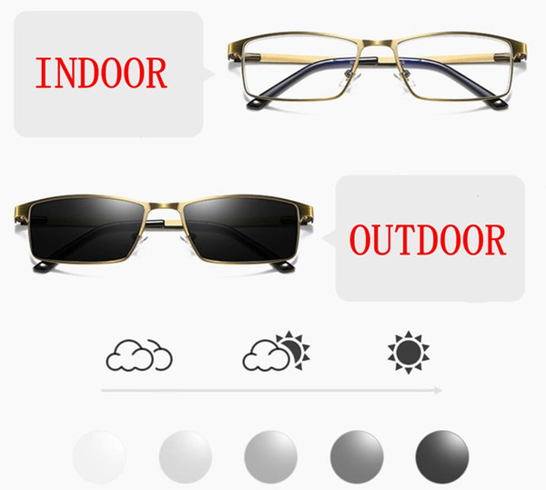 Men Gold Metal Rectangular Frame Transition Photochromic Reading Glasses Sun Readers UV400 Protect Sunglasses +1.00 ~ +4.00 Eyewears