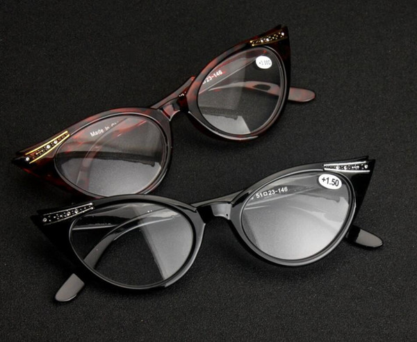 Men Women Black Tortoise Retro Cat Eye Rhinestones Diamonds Reading Glasses +1.00 ~ +3.50 Eyewears Readers Presbyopia